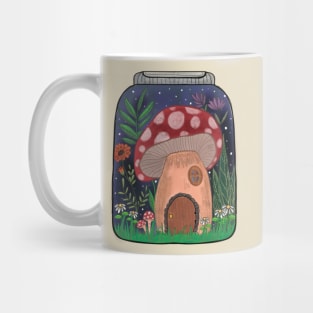 Tiny mushroom house in a terrarium jar Mug